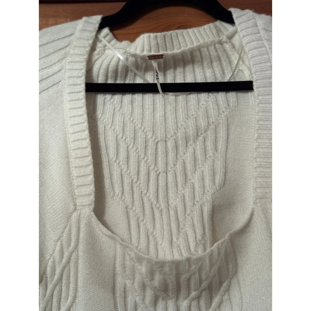 Free People Emmaline Knit‎ Sweater Mini Dress L  Cable Knit Cutout Back Coquette